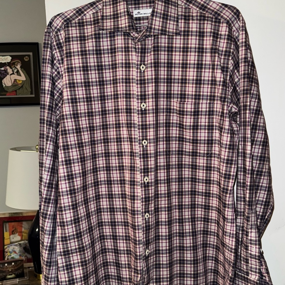 Peter Millar Plaid Dress Shirt Men’s Size M  – Classic Button Down